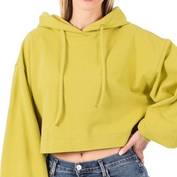 Boutique Tops - #19. FRENCH TERRY DROP SHOULDER CROPPED HOODIE